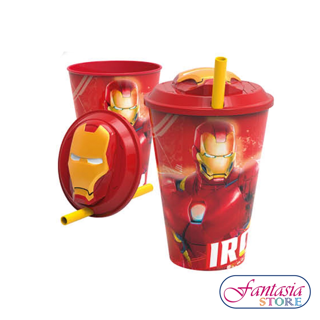 VASO 415 ML 3D CON PAJITA AVENGERS IRON